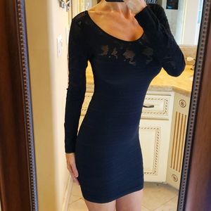 Marciano Black Long-Sleeve Bodycon Knit Dress